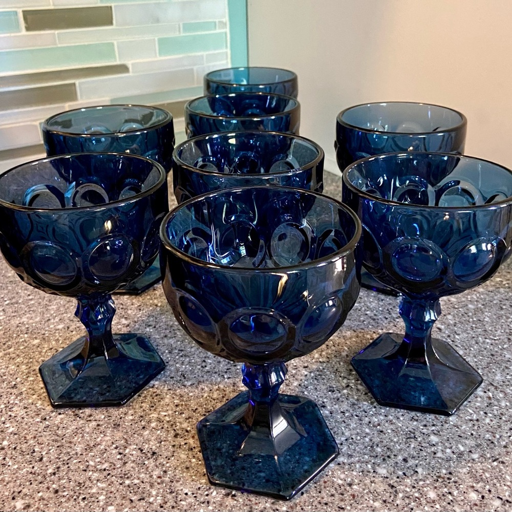 Fostoria Moonstone Dark Blue Glasses- 8 in set